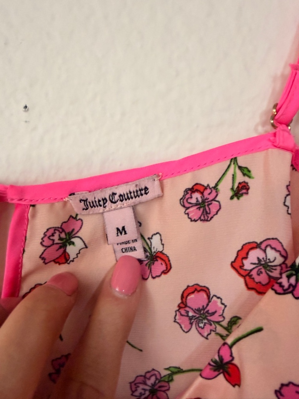 Juicy Couture Y2K Floral Cami Pink Lace Trim Coquette Dainty Spring Top Size M - Picture 5 of 9